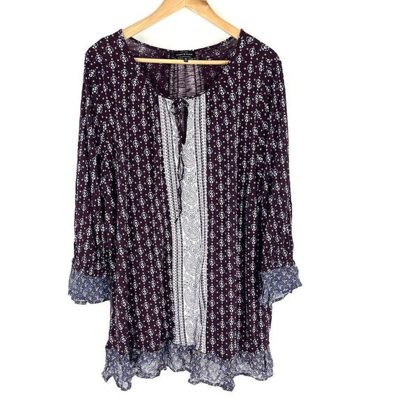 Lucky Brand Top Size 3X Purple Boho Flowy Print Cottagecore Hippie Ruffle Blouse - Picture 1 of 8